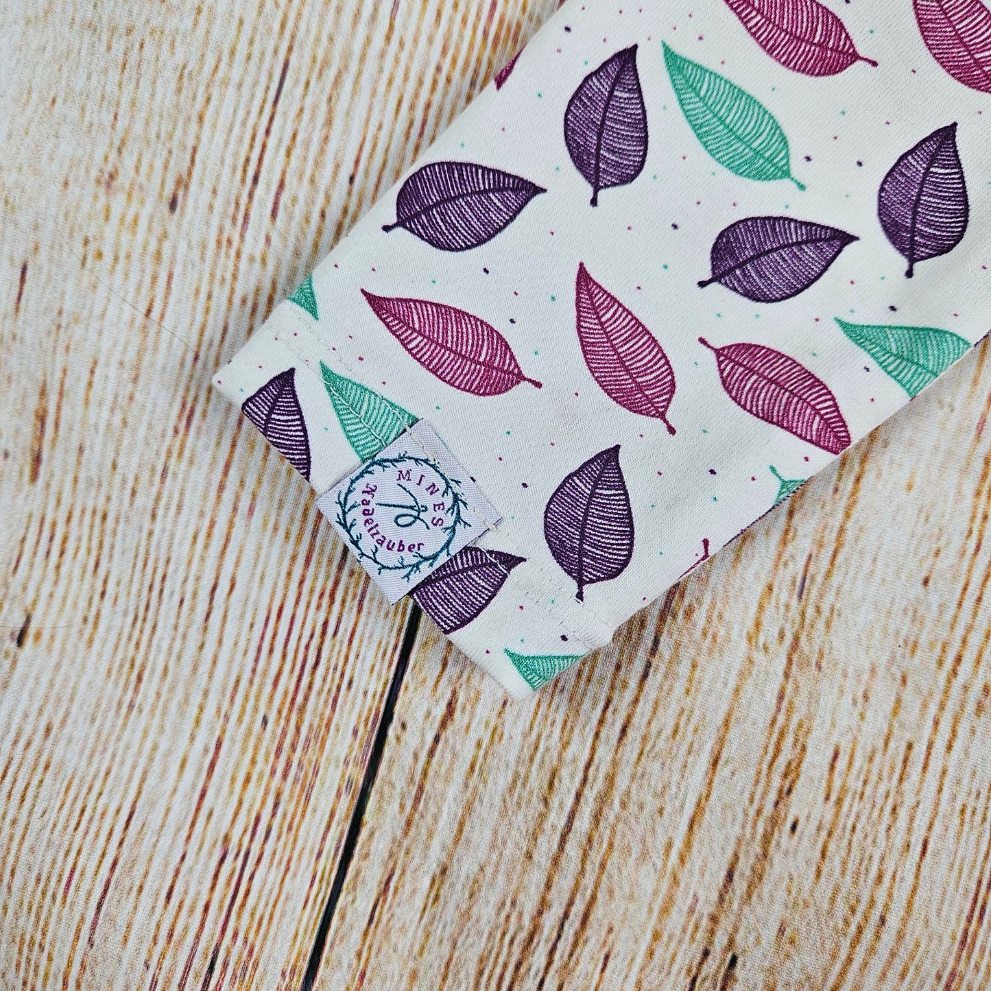 Leggings Blätter türkis/lila mit weichem Bauchbund