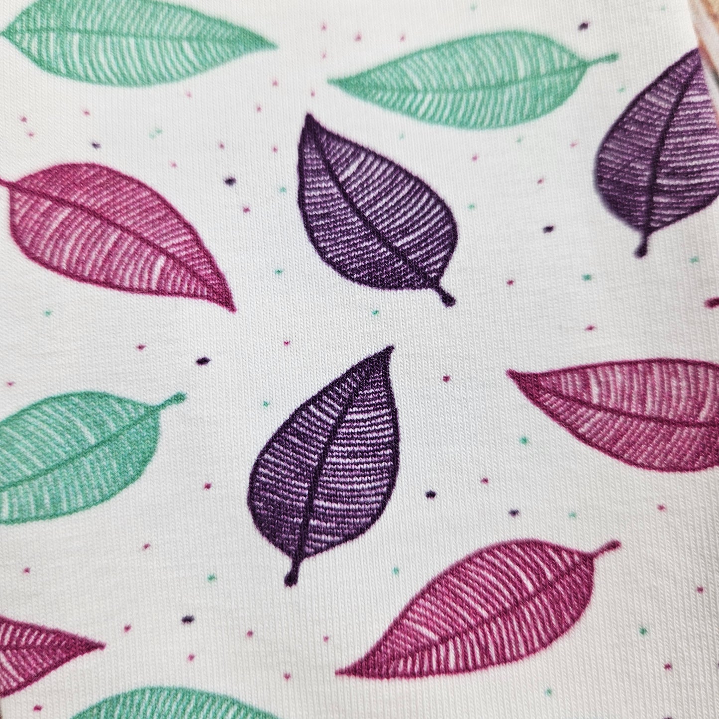 Leggings Blätter türkis/lila mit weichem Bauchbund