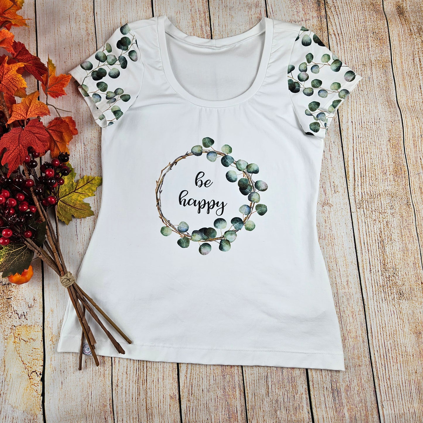 Damen Basicshirt Be happy Eukalyptus