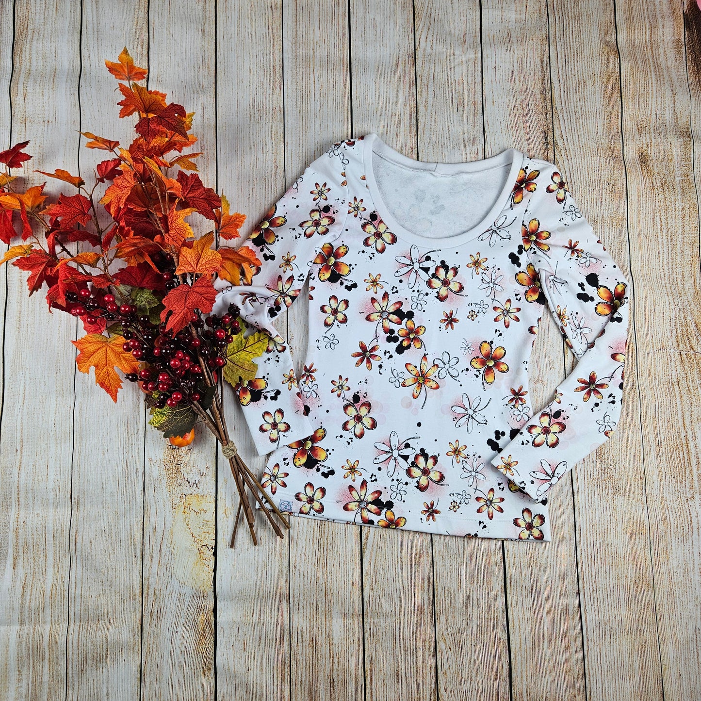 Damen Basicshirt Flower Power Herbstblumen