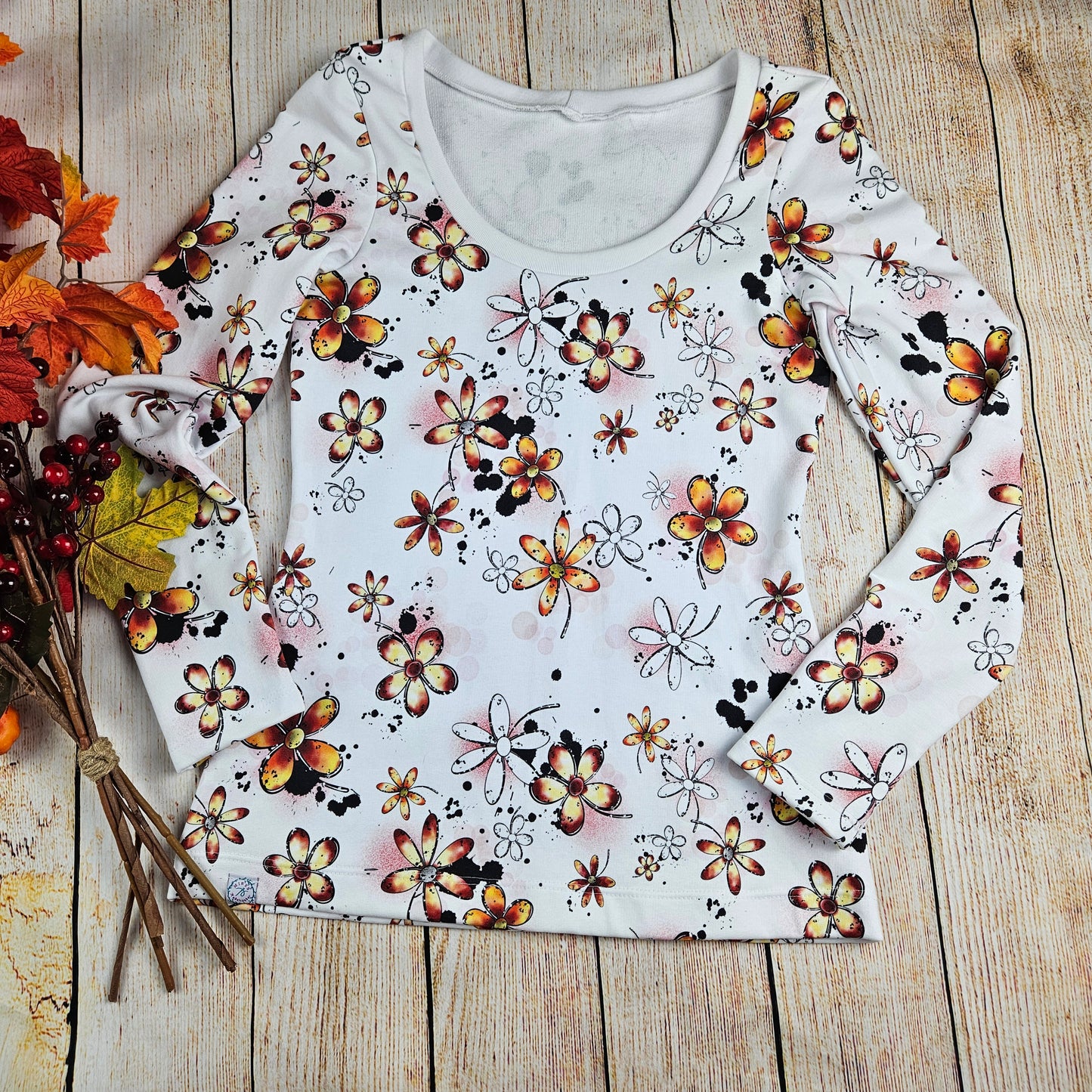 Damen Basicshirt Flower Power Herbstblumen