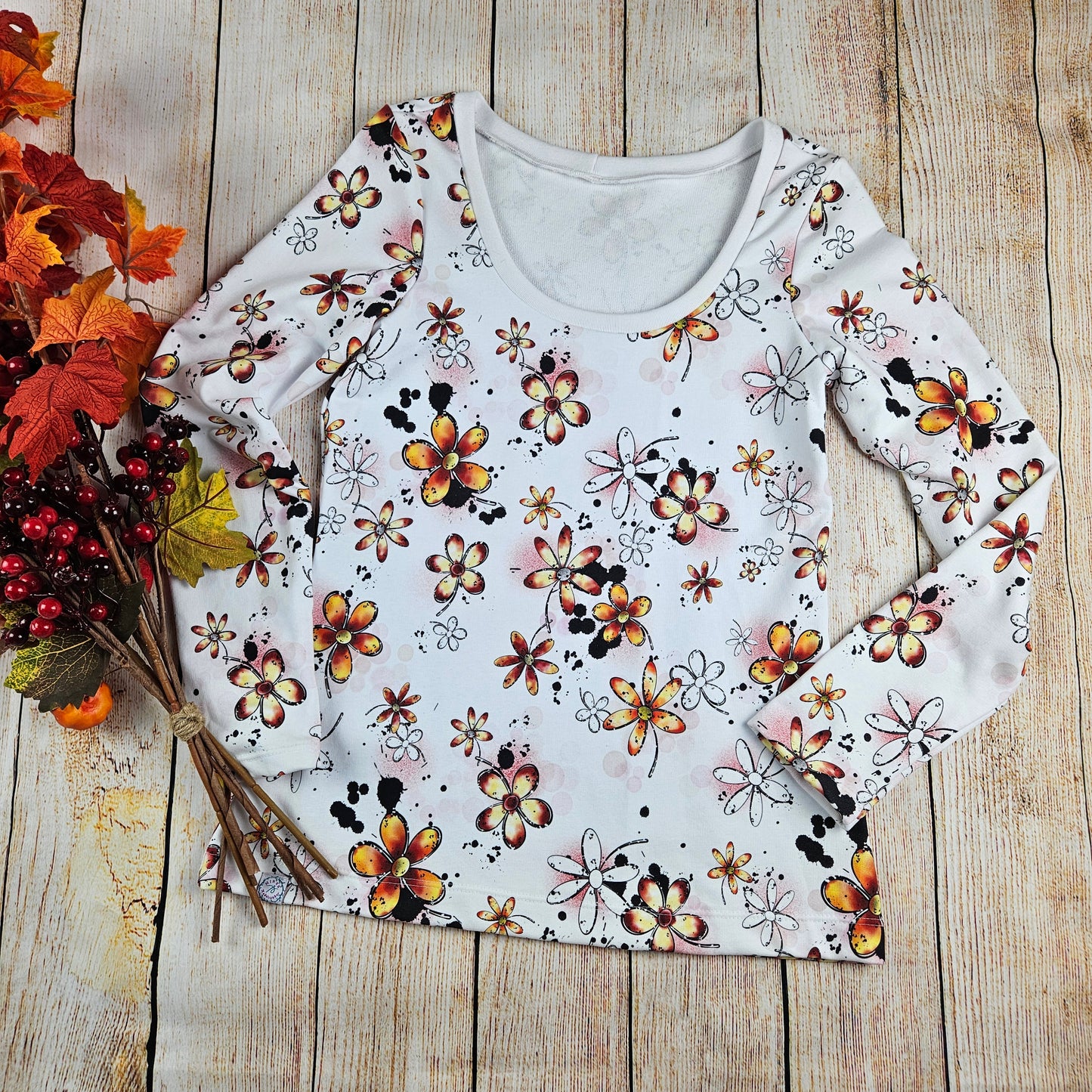 Damen Basicshirt Flower Power Herbstblumen
