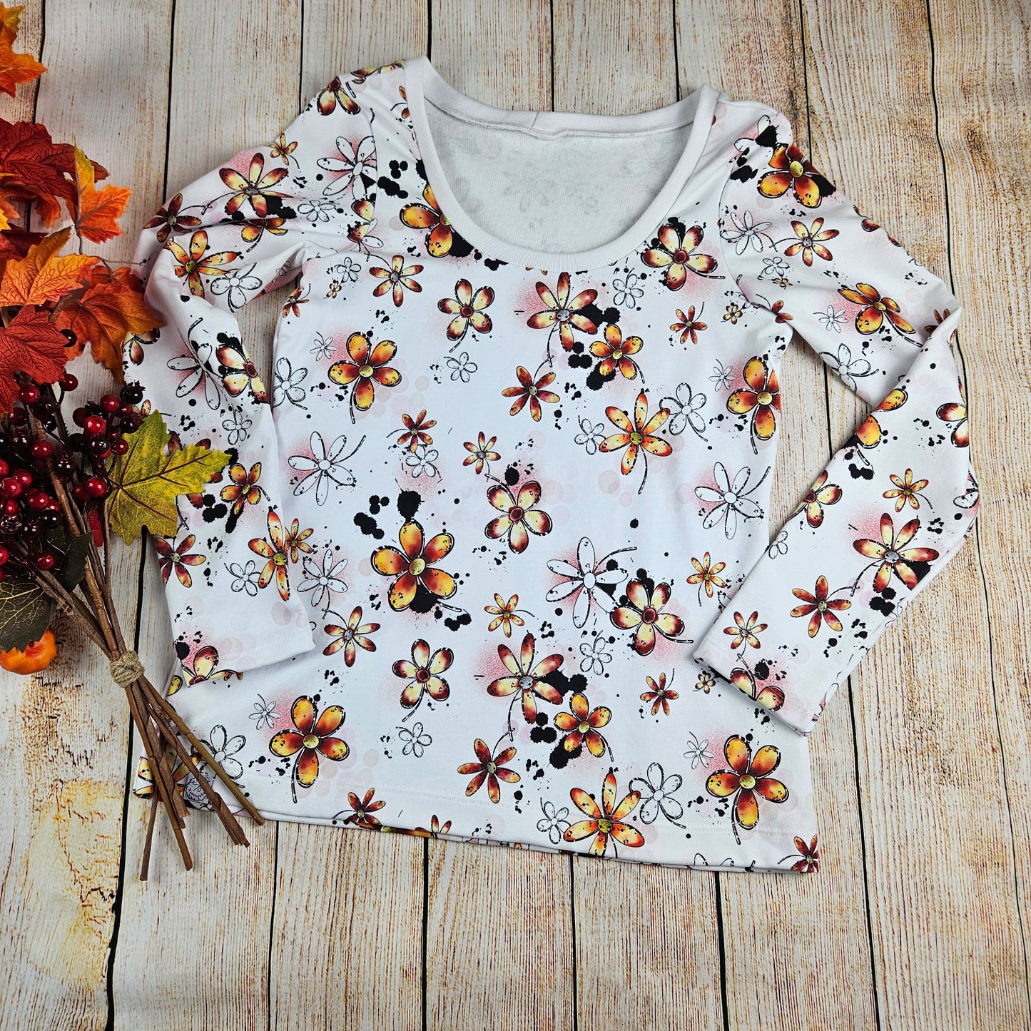 Damen Basicshirt Flower Power Herbstblumen