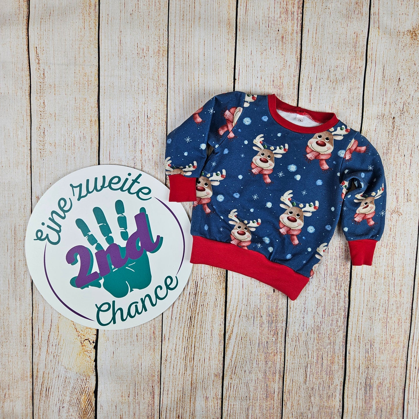 Handmade Sweatshirt Weihnachtselch Gr. 74