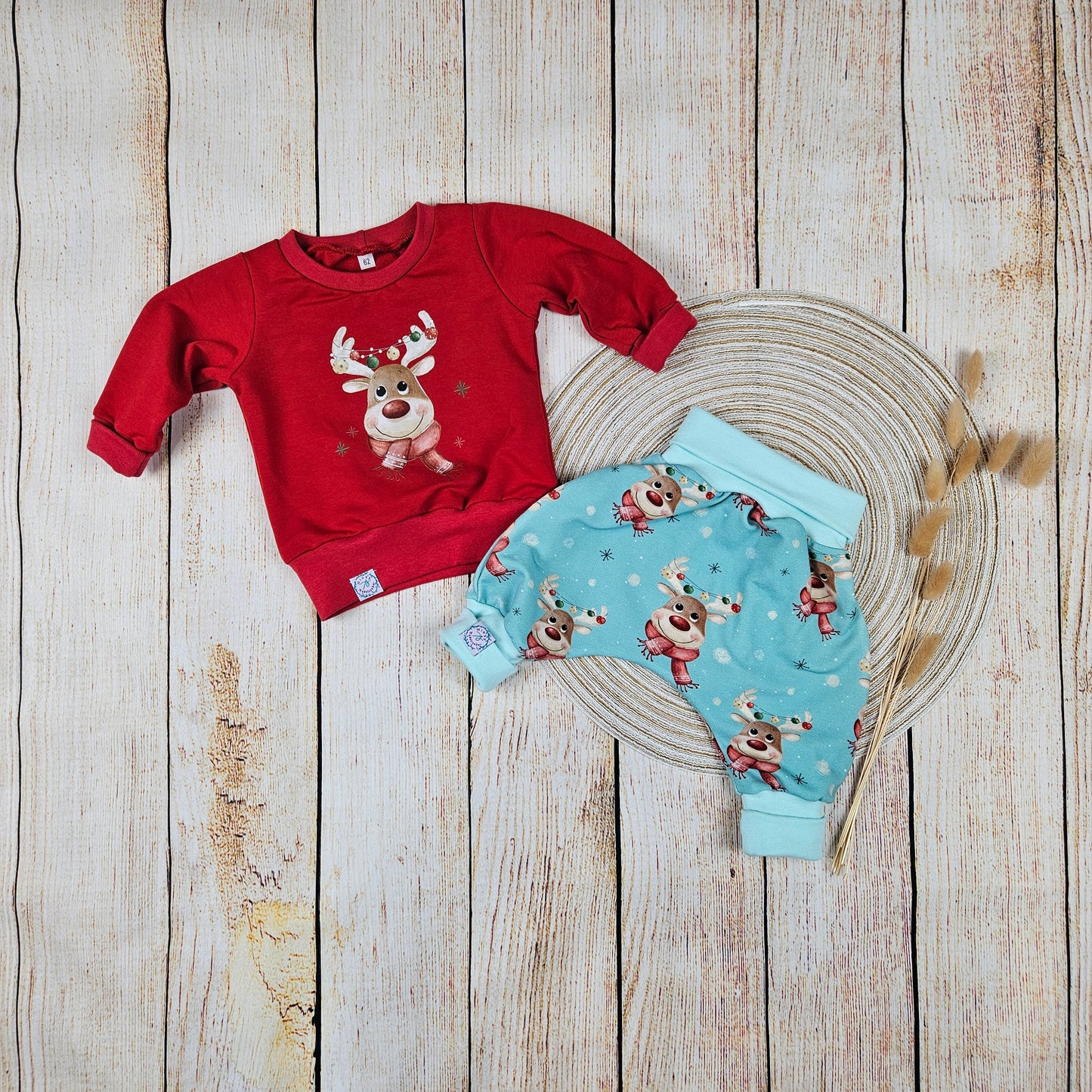 Weihnachts-Set Weihnachtselch mit Pumphose und Sweatshirt mit Bügelbild