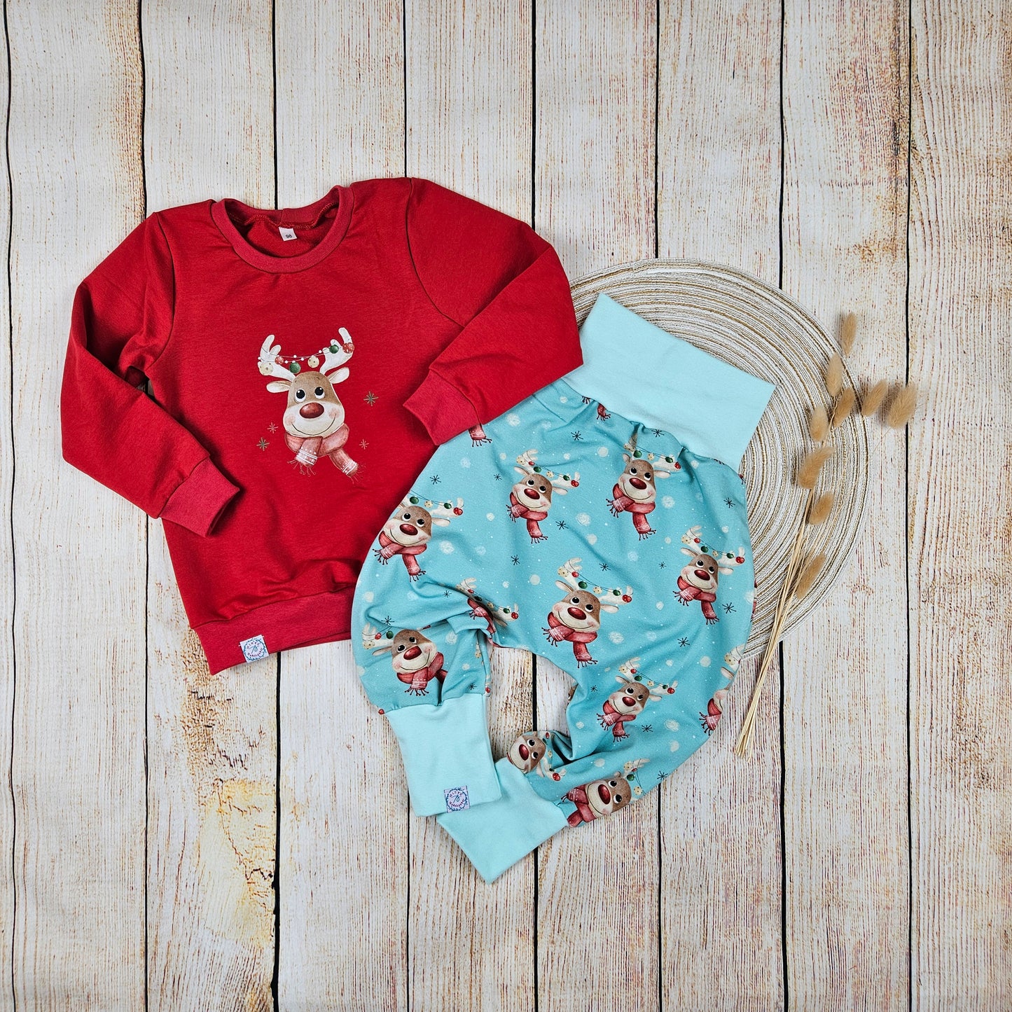 Weihnachts-Set Weihnachtselch mit Pumphose und Sweatshirt mit Bügelbild