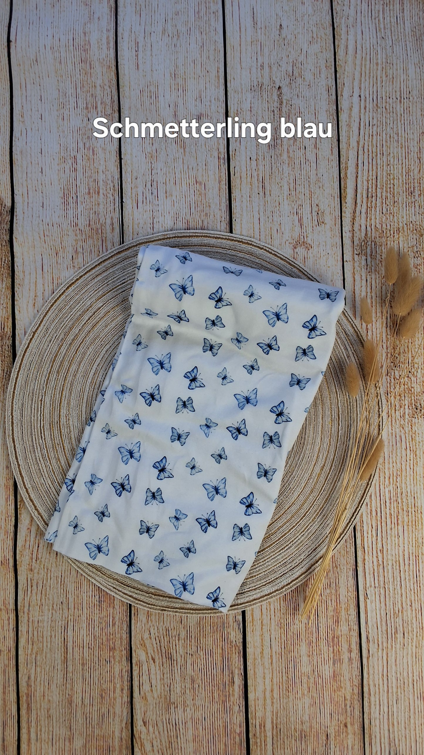 Baumwolljersey Röllchen 0,5 Meter Schmetterlinge blau