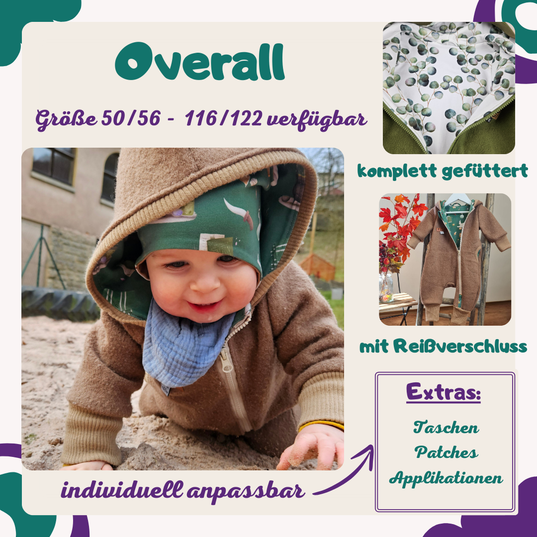 Fleeceoverall Eukalyptus mit Taschen und Label "Wildfang" olivgrün