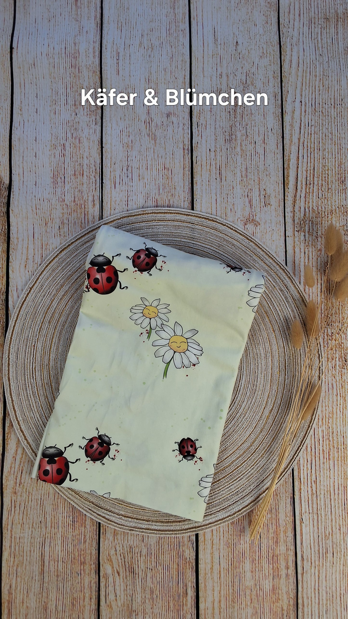 Baumwolljersey Röllchen 0,5 Meter Marienkäfer Butterblume