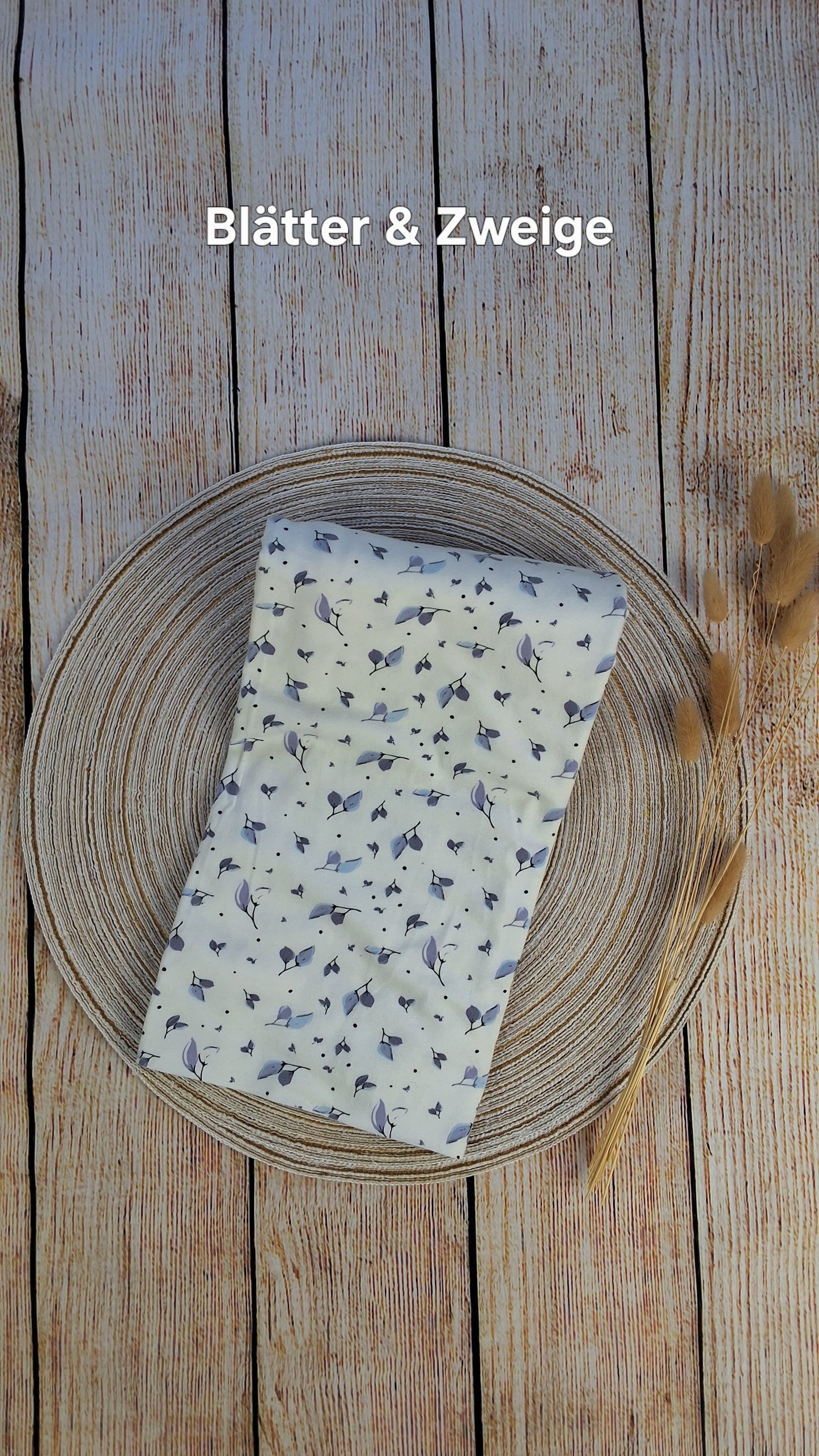 Baumwolljersey Röllchen 0,5 Meter Zweige & Blätter lila