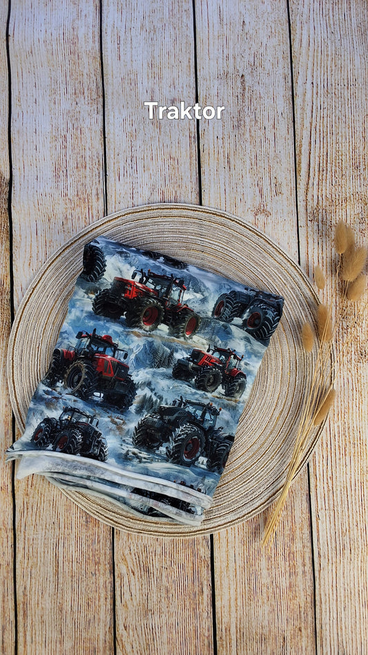 Baumwolljersey Röllchen 0,5 Meter Traktor blau