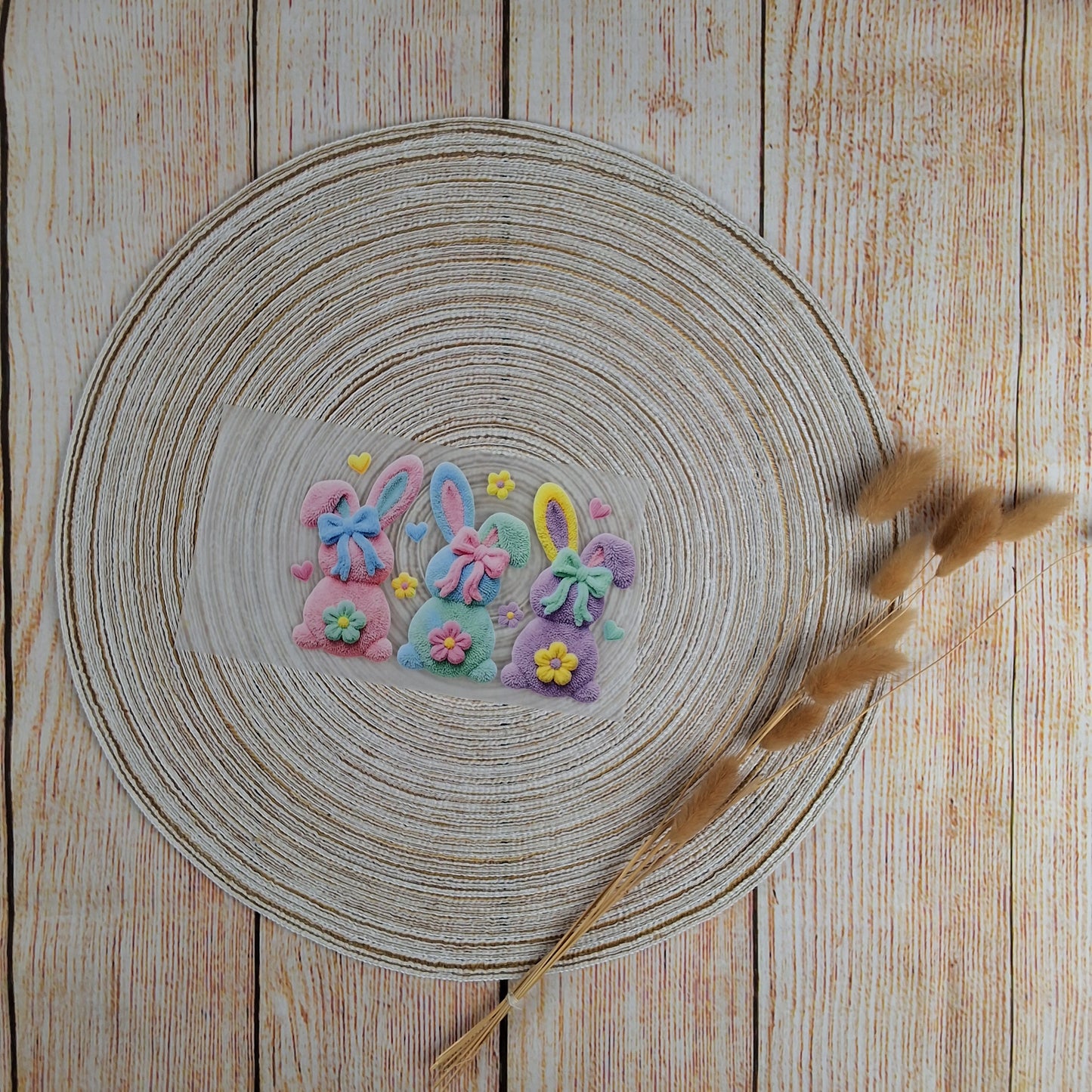 Bügelbild "Drei bunte Osterhasen"